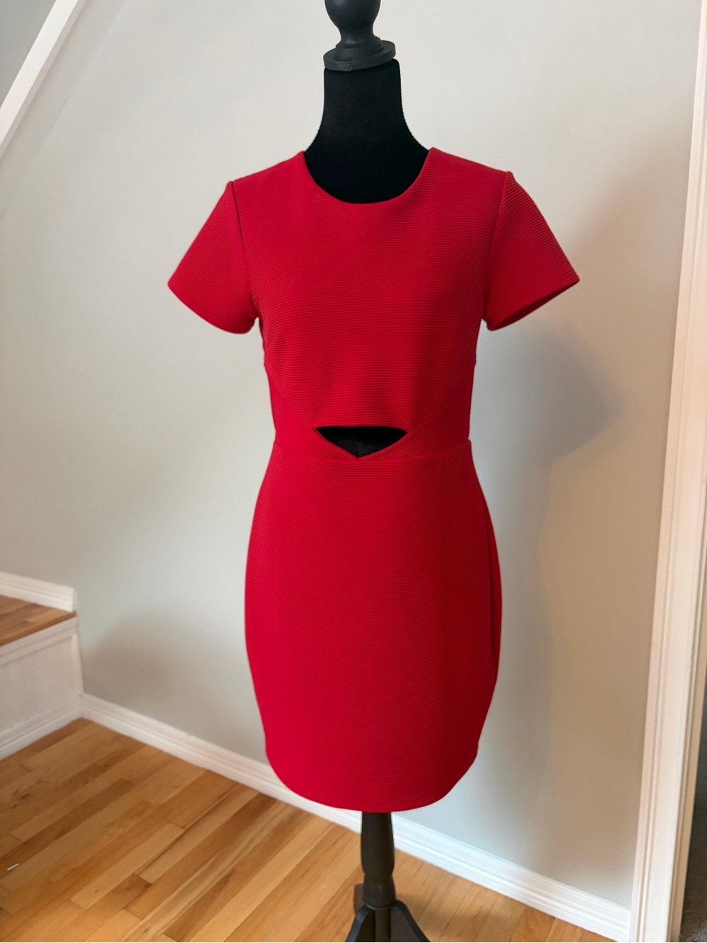 Express Red Short-Sleeve Cutout Sheath Dress
